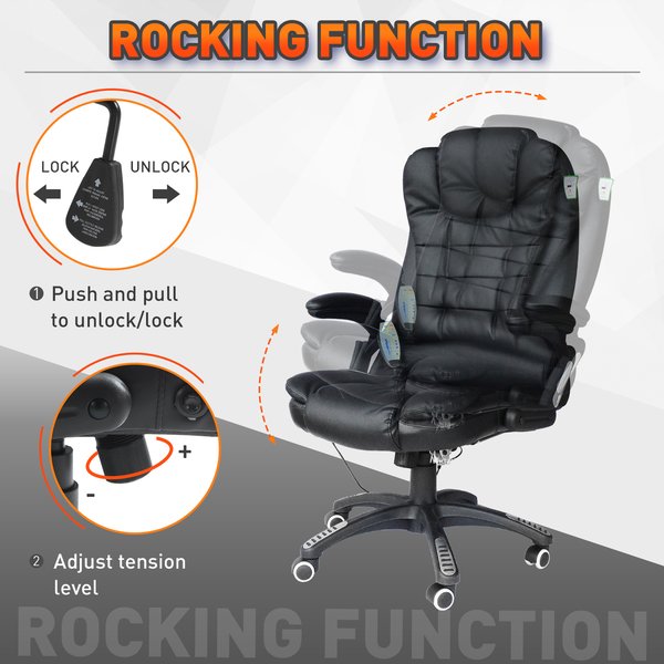 PU Leather Office Chair W/Massage Function, High Back - Black