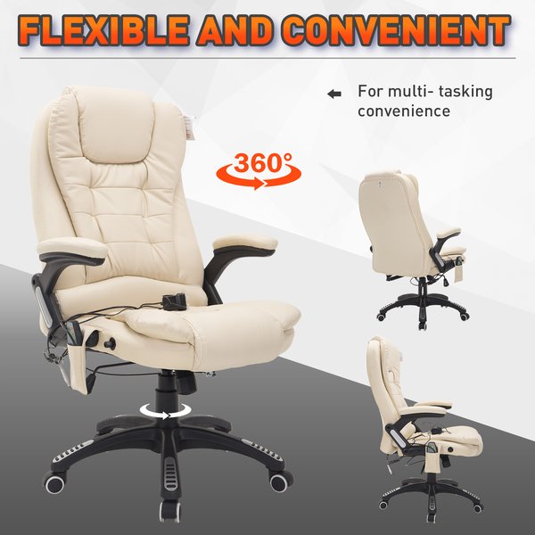 PU Leather Office Chair W/Massage Function, High Back - Cream