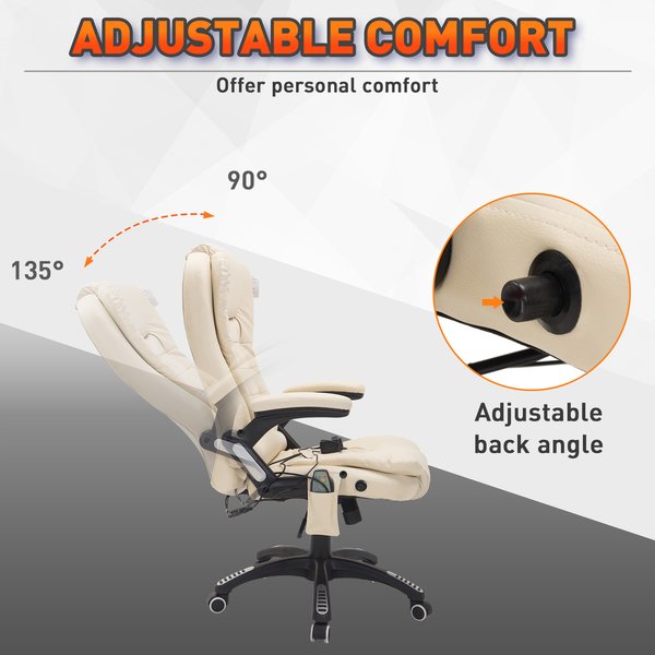 PU Leather Office Chair W/Massage Function, High Back - Cream