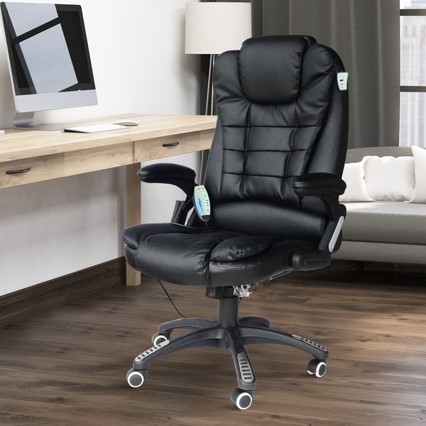 PU Leather Office Chair W/Massage Function, High Back - Black