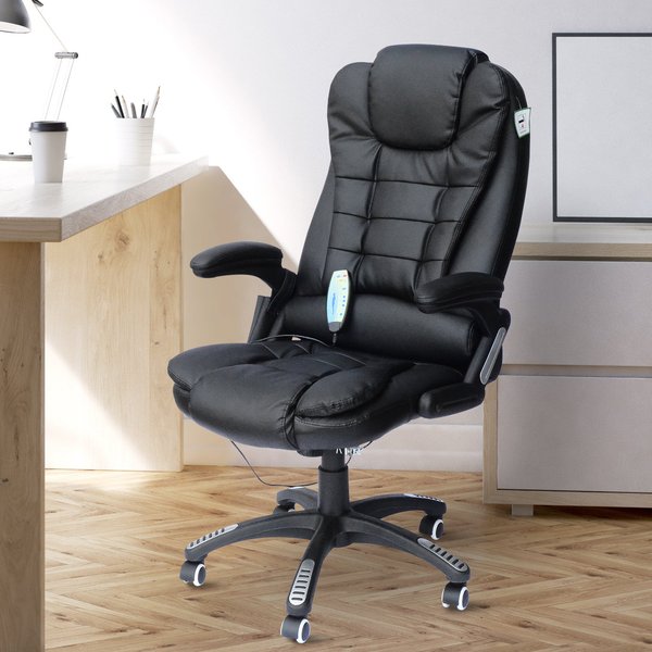 PU Leather Office Chair W/Massage Function, High Back - Black
