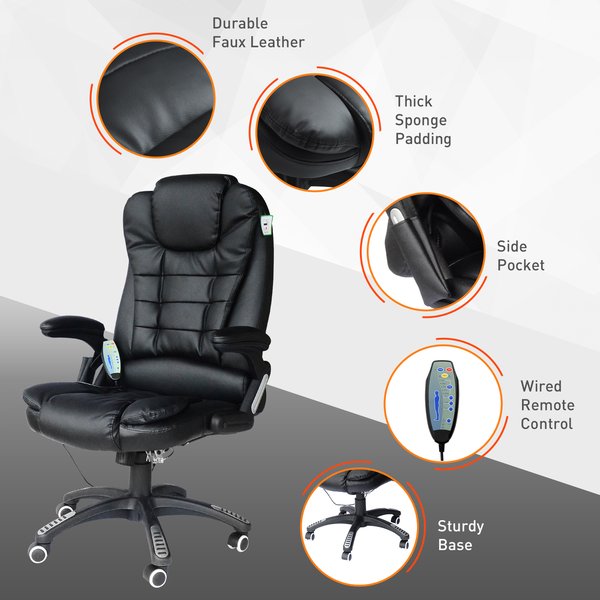 PU Leather Office Chair W/Massage Function, High Back - Black