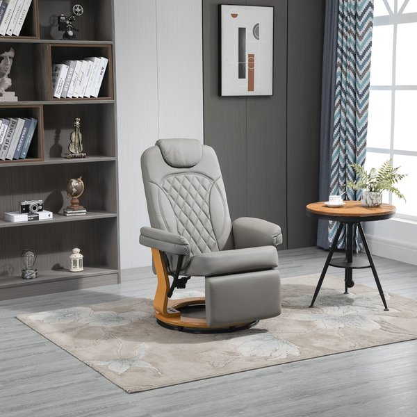 PU Recliner Lounge Chair With Footrest Wood Base For Home Office - Grey