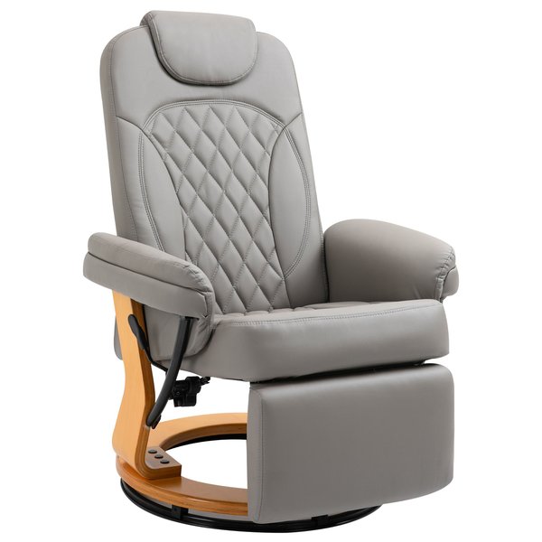 PU Recliner Lounge Chair With Footrest Wood Base For Home Office - Grey