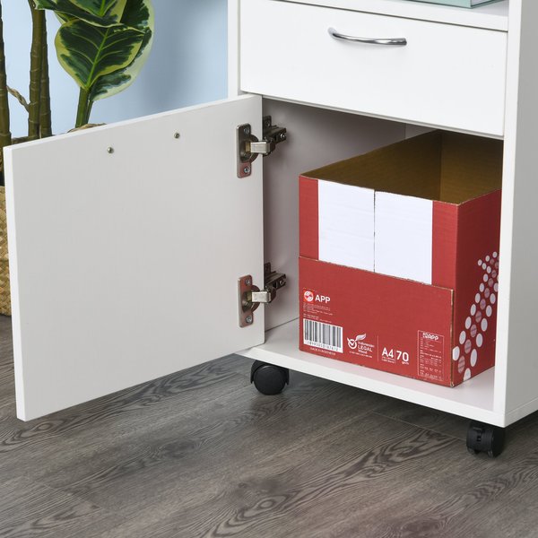 Particle Board 3-Tier Rolling Office Home Storage Cabinet - White