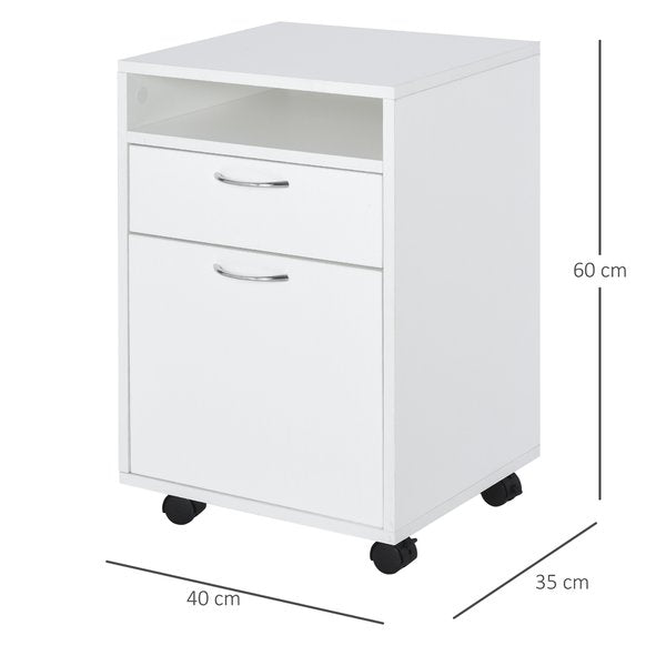 Particle Board 3-Tier Rolling Office Home Storage Cabinet - White