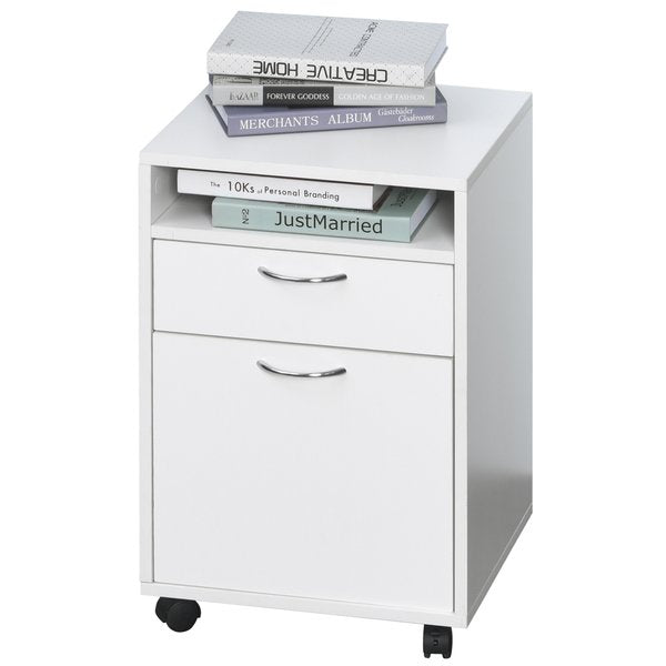 Particle Board 3-Tier Rolling Office Home Storage Cabinet - White