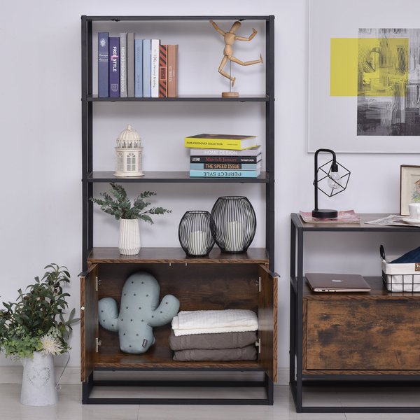 Particle Board 4-Tier Display Cabinet Oak/Black