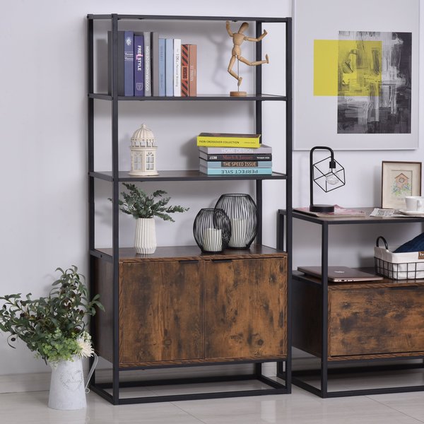 Particle Board 4-Tier Display Cabinet Oak/Black