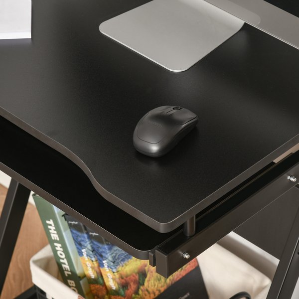 Particle Board Rolling Computer Desk W/ Wheel Lock - Black