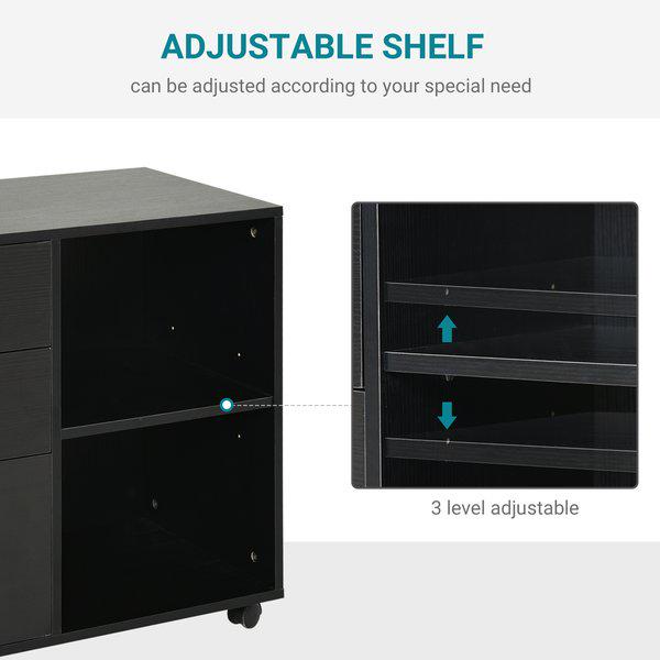 Particle Board Rolling Storage Cabinet - Black