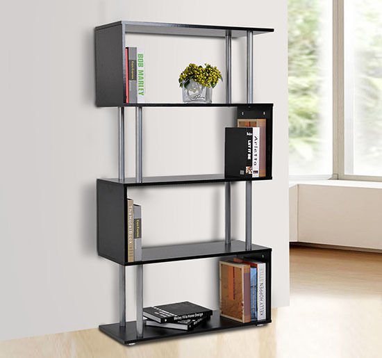 Particle Board S-Shaped Pillar Bookshelf - Black