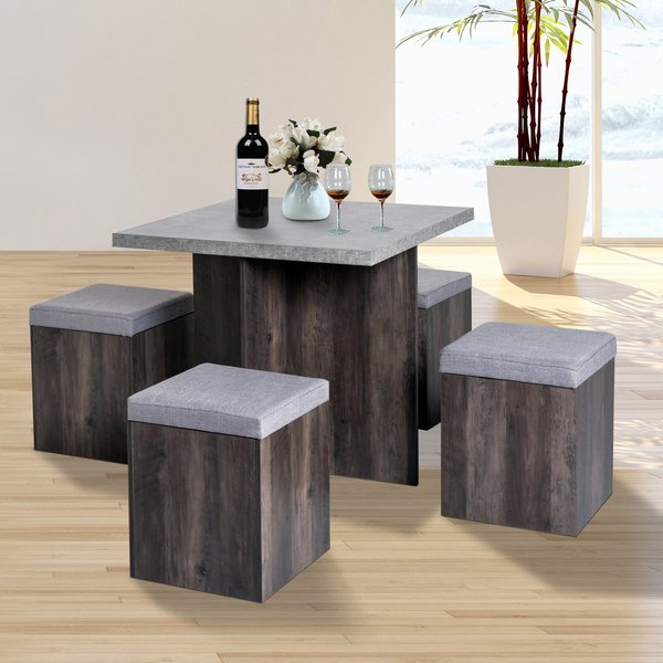 Particle Board Space Saving Indoor And Outdoor 4 Seater Dining Set - Grey
