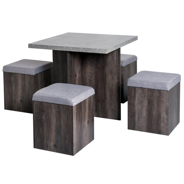 Particle Board Space Saving Indoor And Outdoor 4 Seater Dining Set - Grey