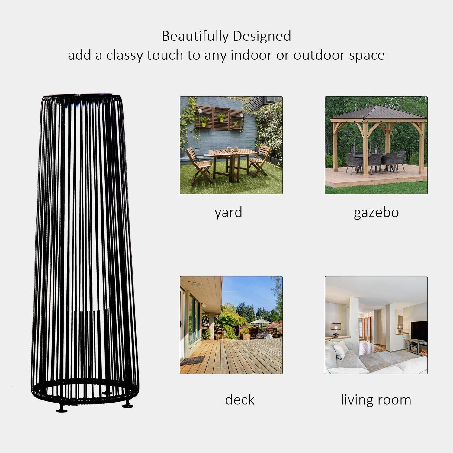 Solar Powered Lights Woven Resin Wicker Lantern For Patio, Garden - Black