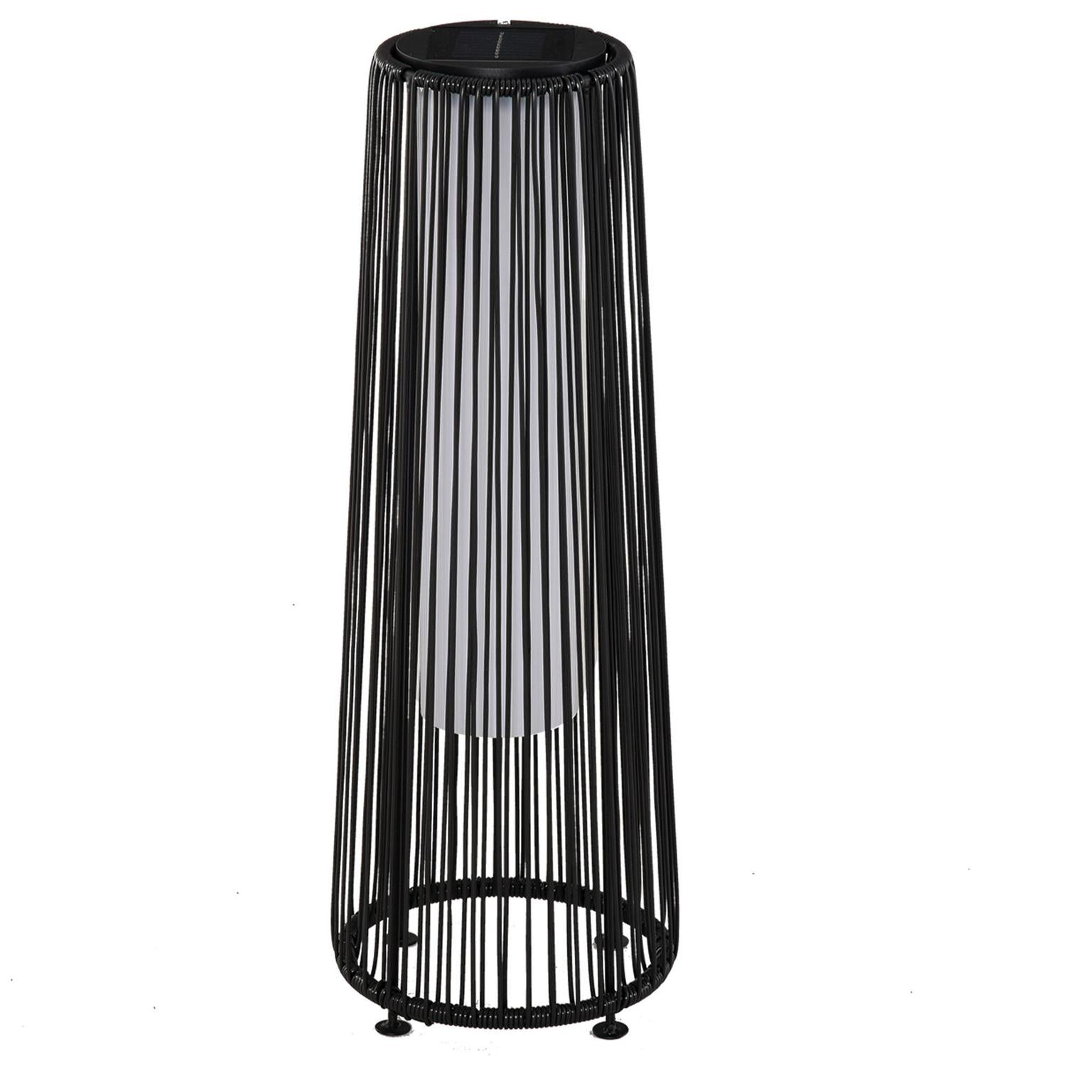 Solar Powered Lights Woven Resin Wicker Lantern For Patio, Garden - Black