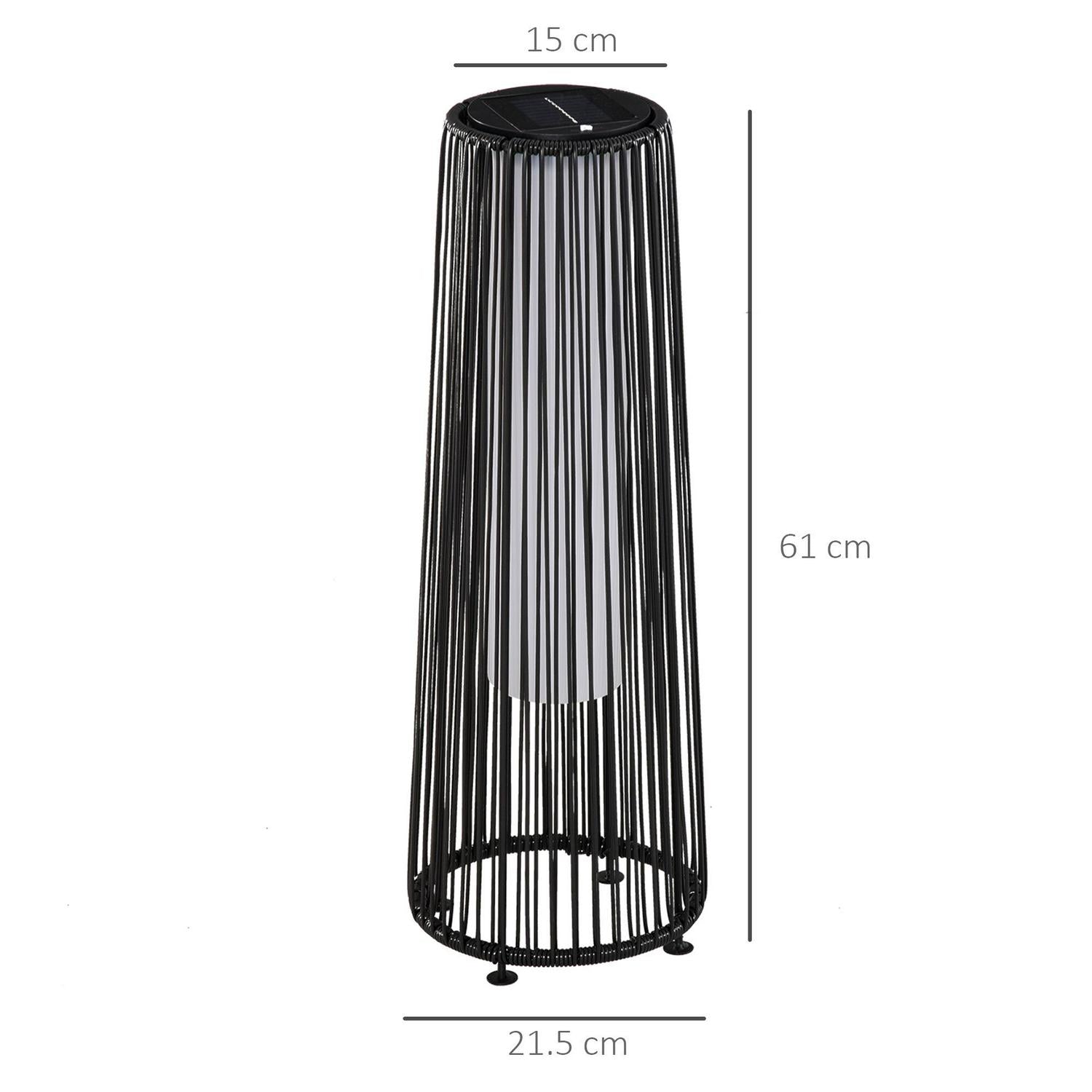 Solar Powered Lights Woven Resin Wicker Lantern For Patio, Garden - Black