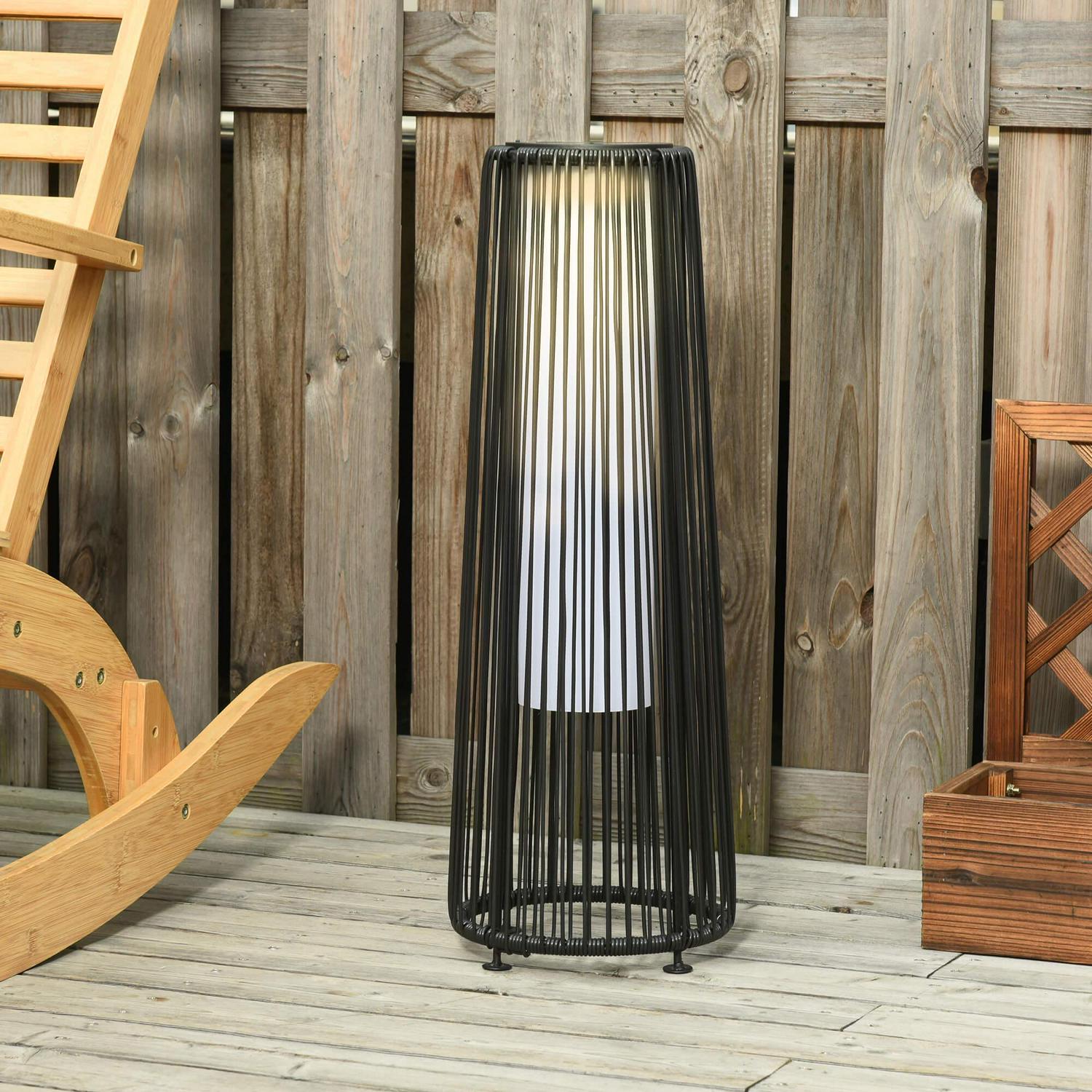 Solar Powered Lights Woven Resin Wicker Lantern For Patio, Garden - Black