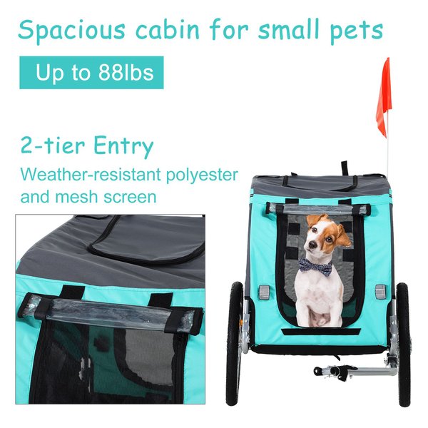 Pet Bicycle Trailer Dog Cat Bike Carrier Water Resistant For Outdoor- Green