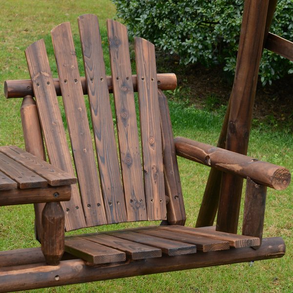 198Lx135Wx170H Cm. Pine Fir Wood Swing Chair - Carbonized Color