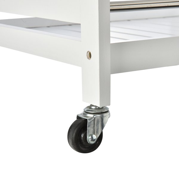 Pine Wood 3-Tier Kitchen Trolley - White