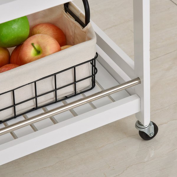 Pine Wood 3-Tier Kitchen Trolley - White