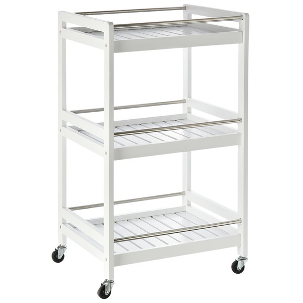 Pine Wood 3-Tier Kitchen Trolley - White