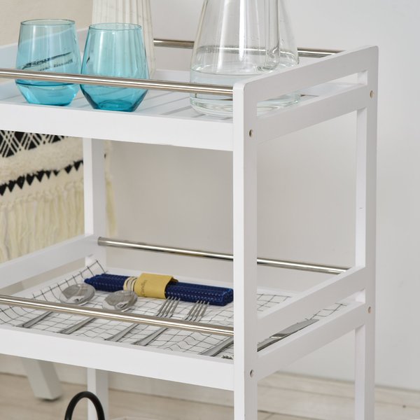 Pine Wood 3-Tier Kitchen Trolley - White