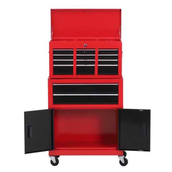 6 Drawers Portable Metal Toolbox Trolley - Black/Red