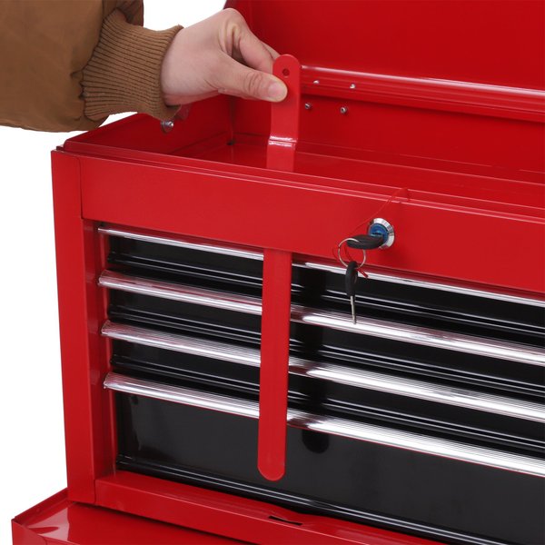 6 Drawers Portable Metal Toolbox Trolley - Black/Red