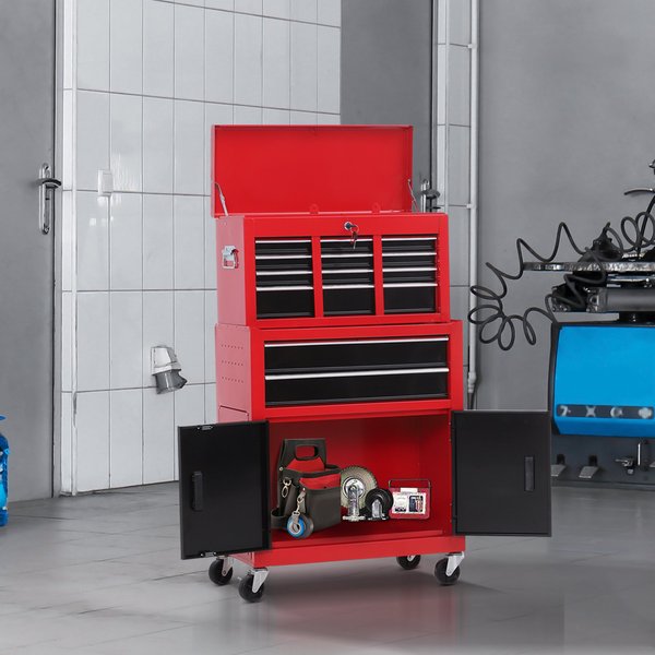 6 Drawers Portable Metal Toolbox Trolley - Black/Red