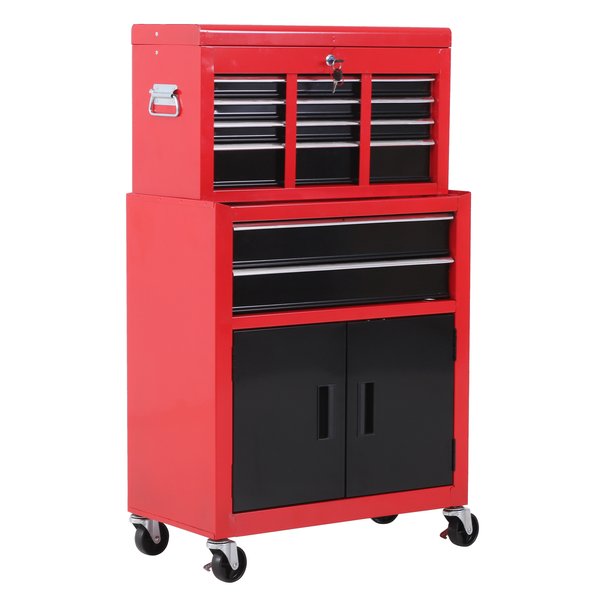 6 Drawers Portable Metal Toolbox Trolley - Black/Red