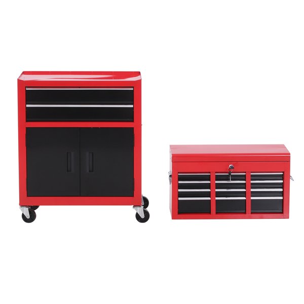 6 Drawers Portable Metal Toolbox Trolley - Black/Red