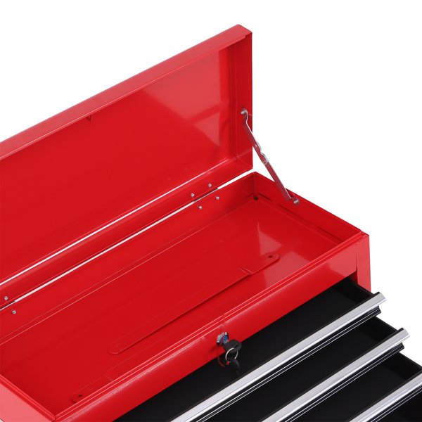 6 Drawers Portable Metal Toolbox Trolley - Black/Red