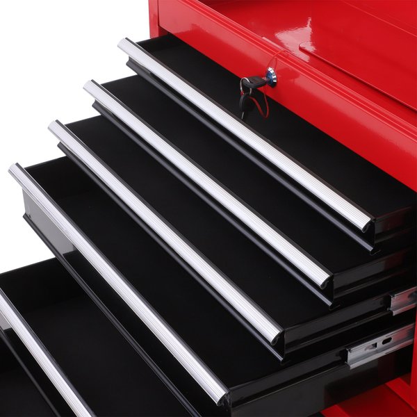 6 Drawers Portable Metal Toolbox Trolley - Black/Red