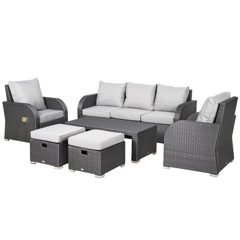 7-Seater Outdoor Garden Rattan Furniture Set W/ Recliners Light Grey