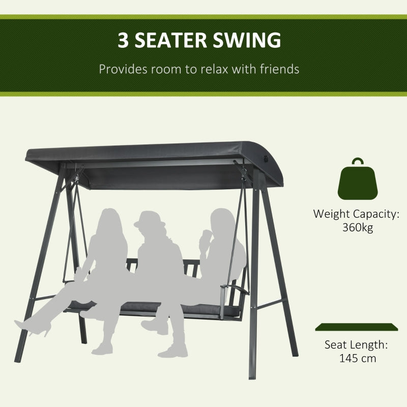 3-Seat Garden Swing Chair- Dark Grey