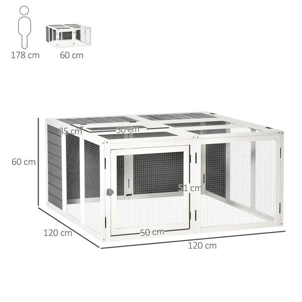 Rabbit Hutch Small Animal Guinea Pig House With Openable Roof 120L x 120W x 60H cm