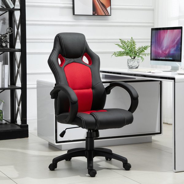 Racing Chair Gaming Sports Swivel PU Leather Office PC Height Adjustable-Black/Red