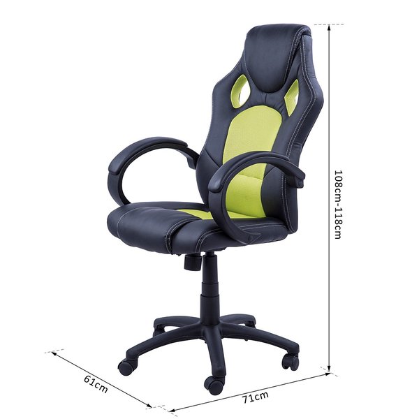 PU Leather Home Office Gaming Chair W/ Adjustable Height - Black/Green