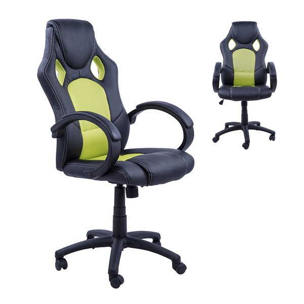 PU Leather Home Office Gaming Chair W/ Adjustable Height - Black/Green