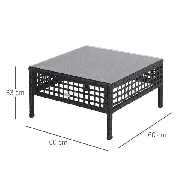 Rattan End Table W/ Glass - Black