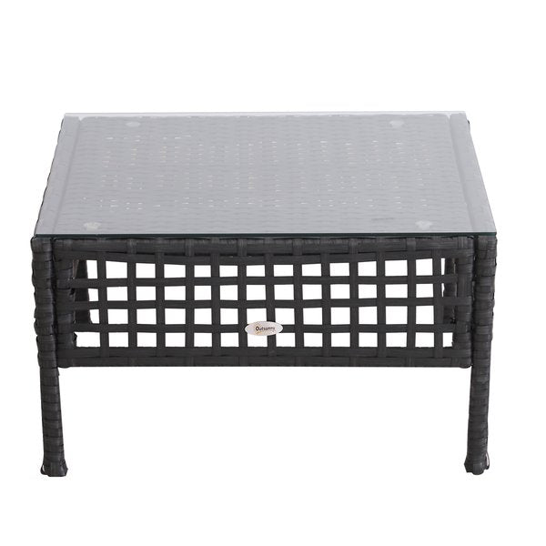 Rattan End Table W/ Glass - Black