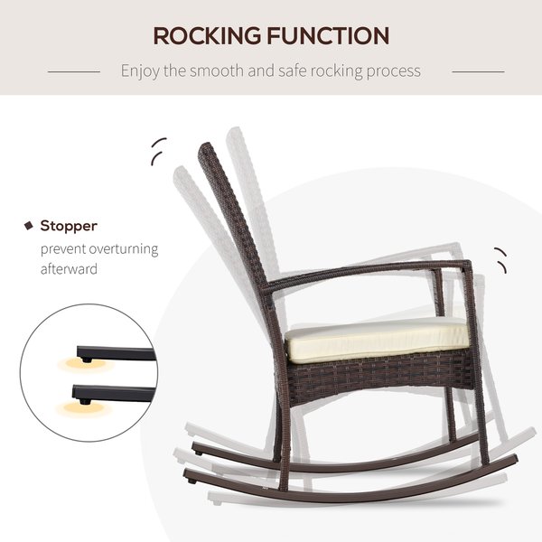 Rattan Rocking Chair W/ Cushion - Brown