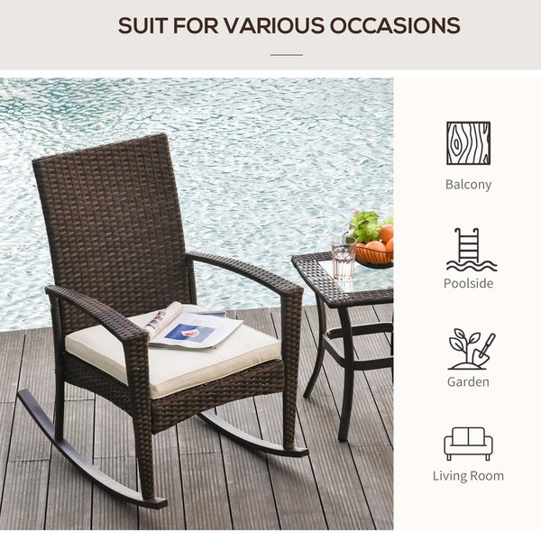 Rattan Rocking Chair W/ Cushion - Brown