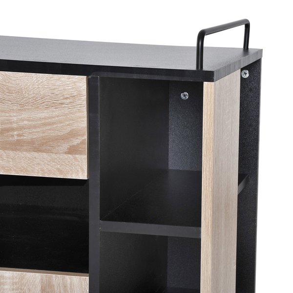 Rolling Kitchen Island, 76.5Wx40Dx82H Cm - Oak/Black Colour