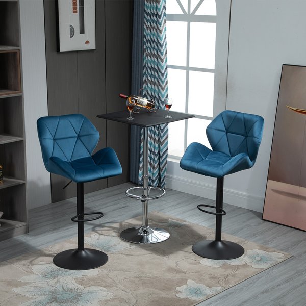 Set Of 2 Luxurious Velvet - Touch Kitchen Bar Stools W/ Metal Frame Footrest Base - Blue