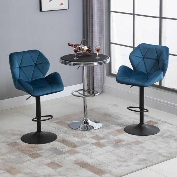 Set Of 2 Luxurious Velvet - Touch Kitchen Bar Stools W/ Metal Frame Footrest Base - Blue