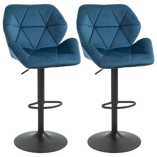 Set Of 2 Luxurious Velvet - Touch Kitchen Bar Stools W/ Metal Frame Footrest Base - Blue