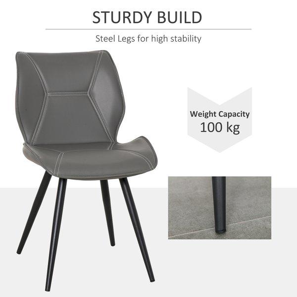 Set Of 2 Contrast Stitched PU Leather Racing-Style Dining Chairs - Grey